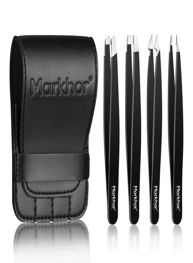 مارخور مجموعة ملاقط الحواجب MARKHOR® Black Majesty للنساء لإزالة شعر الوجه والشظايا والشعر النامي تحت الجلد، ملاقط احترافية مدببة ومائلة للحواجب، ملاقط دقيقة للحواجب - Image 1